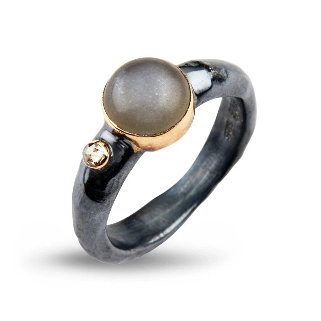 SØLV RING ANTIQUE 0,06CT+MÅNE