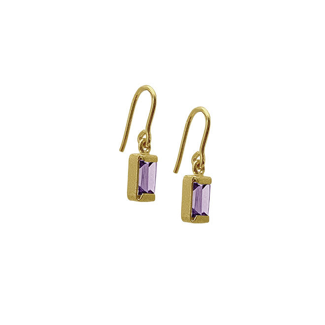 SQUARE EARHOOK - AMETHYST - GOLDPLATED