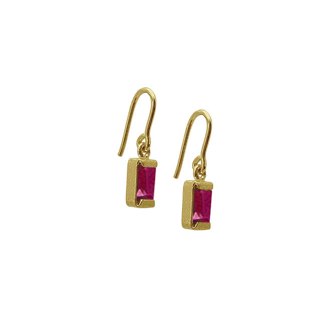SQUARE EARHOOK - PINK TOPAS - GOLDPLATED