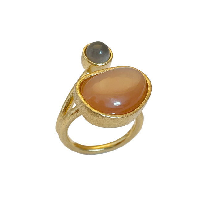 KOLO RING WITH ORANGE MOON & 6MM GREY MOON -GOLDPL