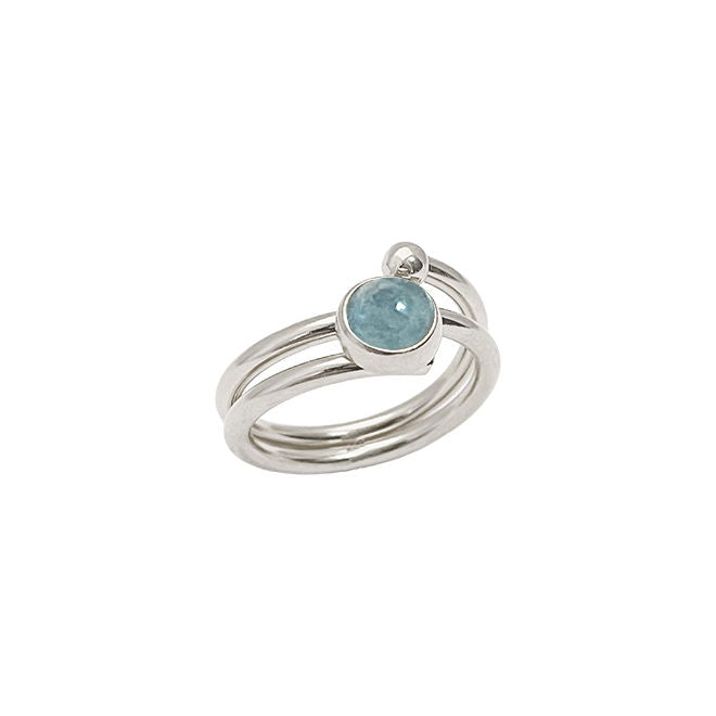 LOOP RING 2MM WITH 2R & 6MM AQUAMARINE - RHOD.