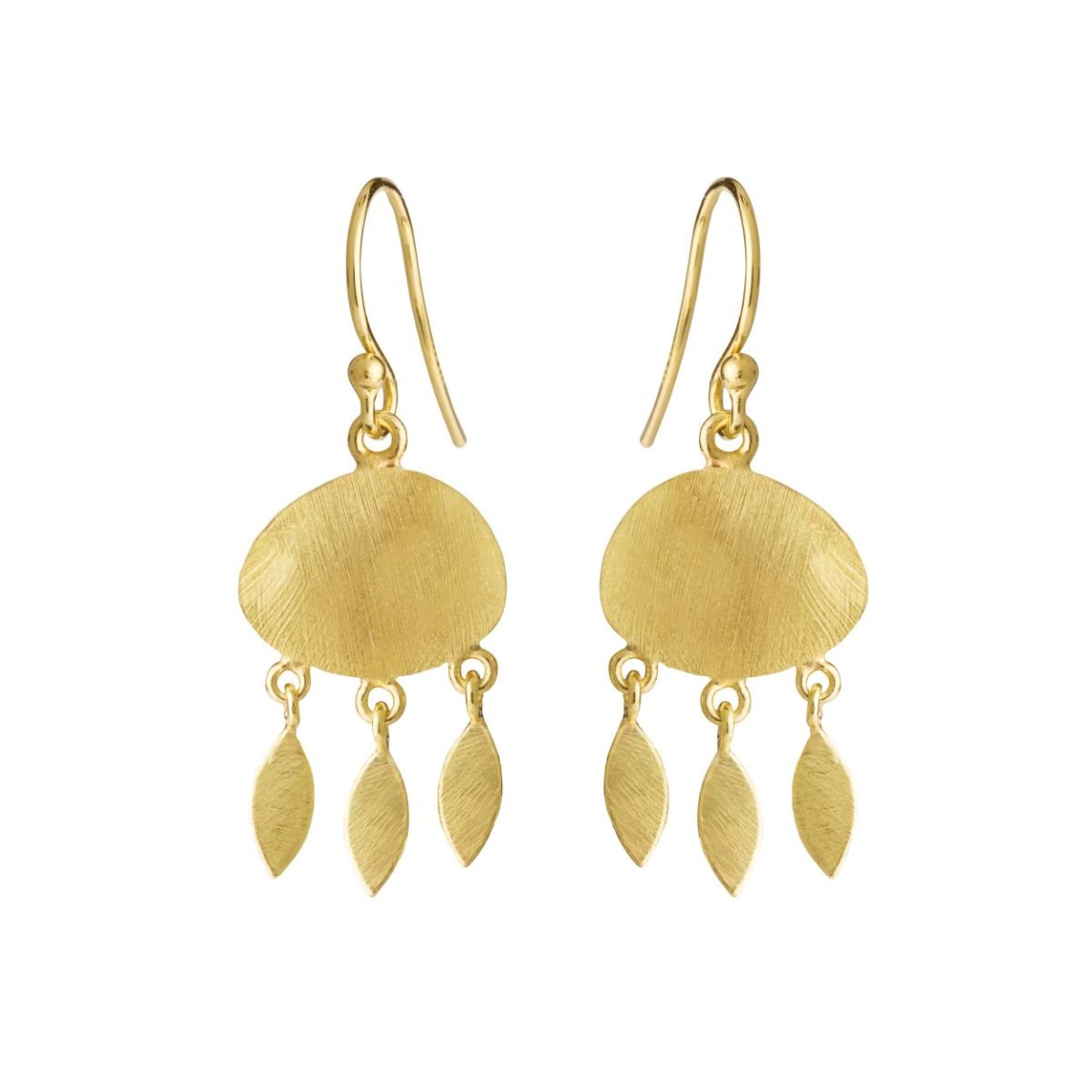 ØREBØJLE FORGYLDT SØLV, MAT AMORF TOP CA.14X11MM MED SMÅ BLADE CA.3,5 CM LANG