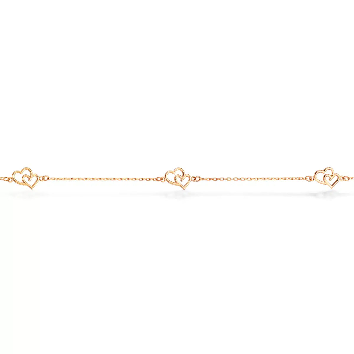 ARMBÅND KÆDE M. DOBBELTHJERTER 8 KT.