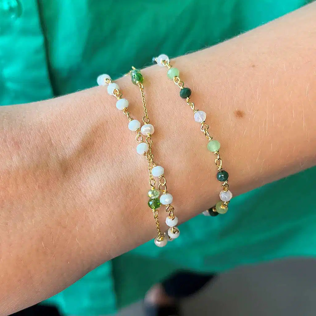 ARMBÅND MIX GRØNNE KRYSTALLER SØLV FG.