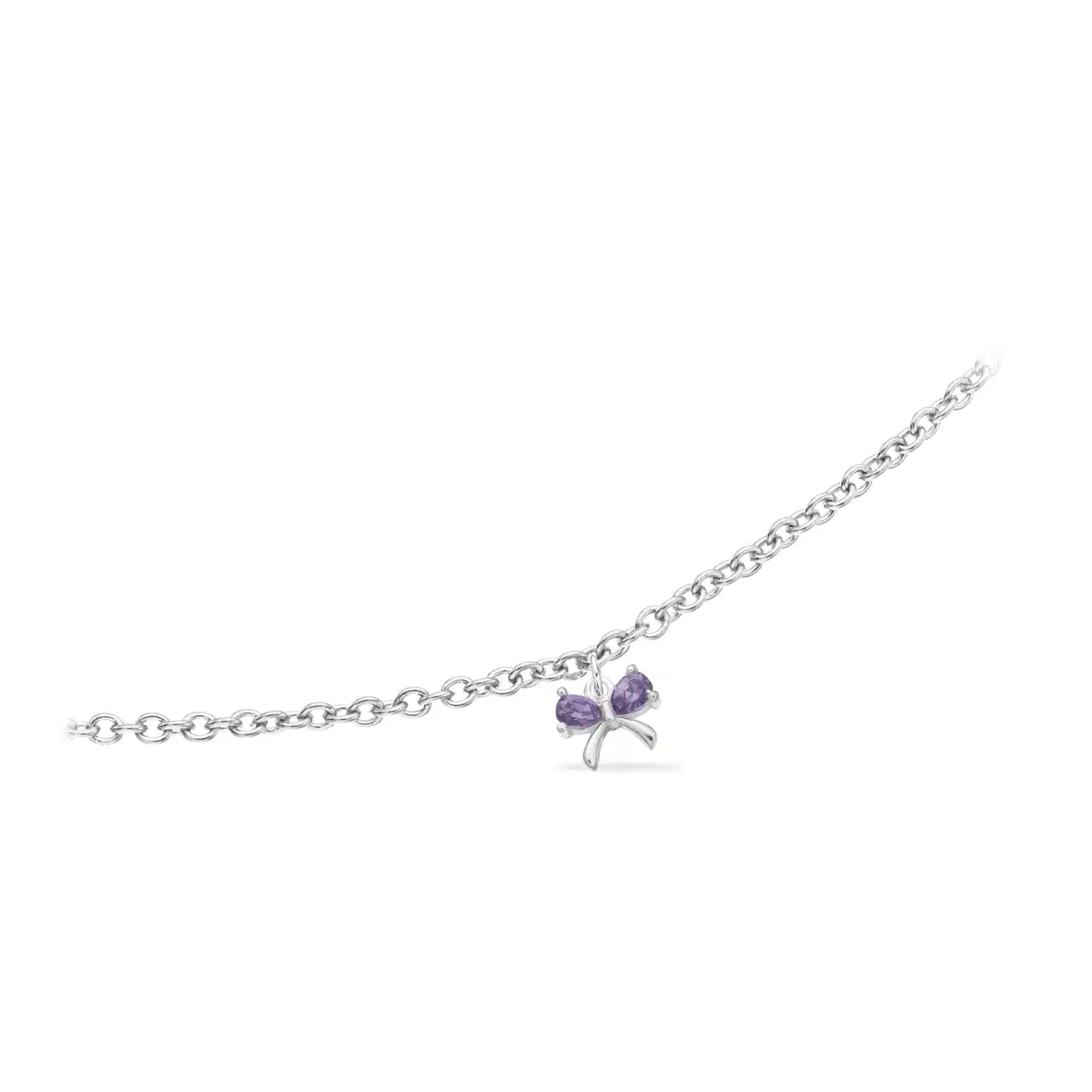GIRLS ARMBÅND SLØJFE LILLA CUBIC ZIR. SØLV 14+2 CM.