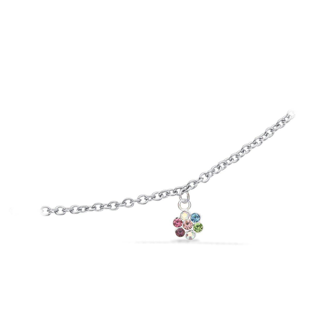 GIRLS ARMBÅND BLOMST MULTICOLOR KRYSTAL 14+2 CM SØLV