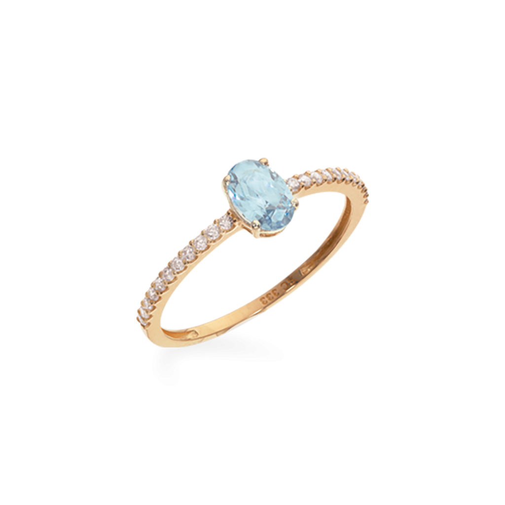 8KT RING GLOW AQUA & HVID ZIR.