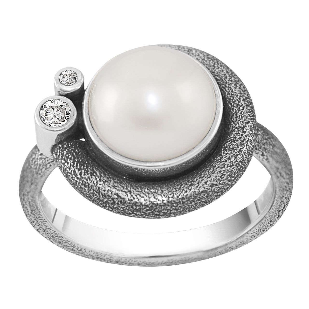 SØLV RING ANTIX OX PERLE/TOPAS