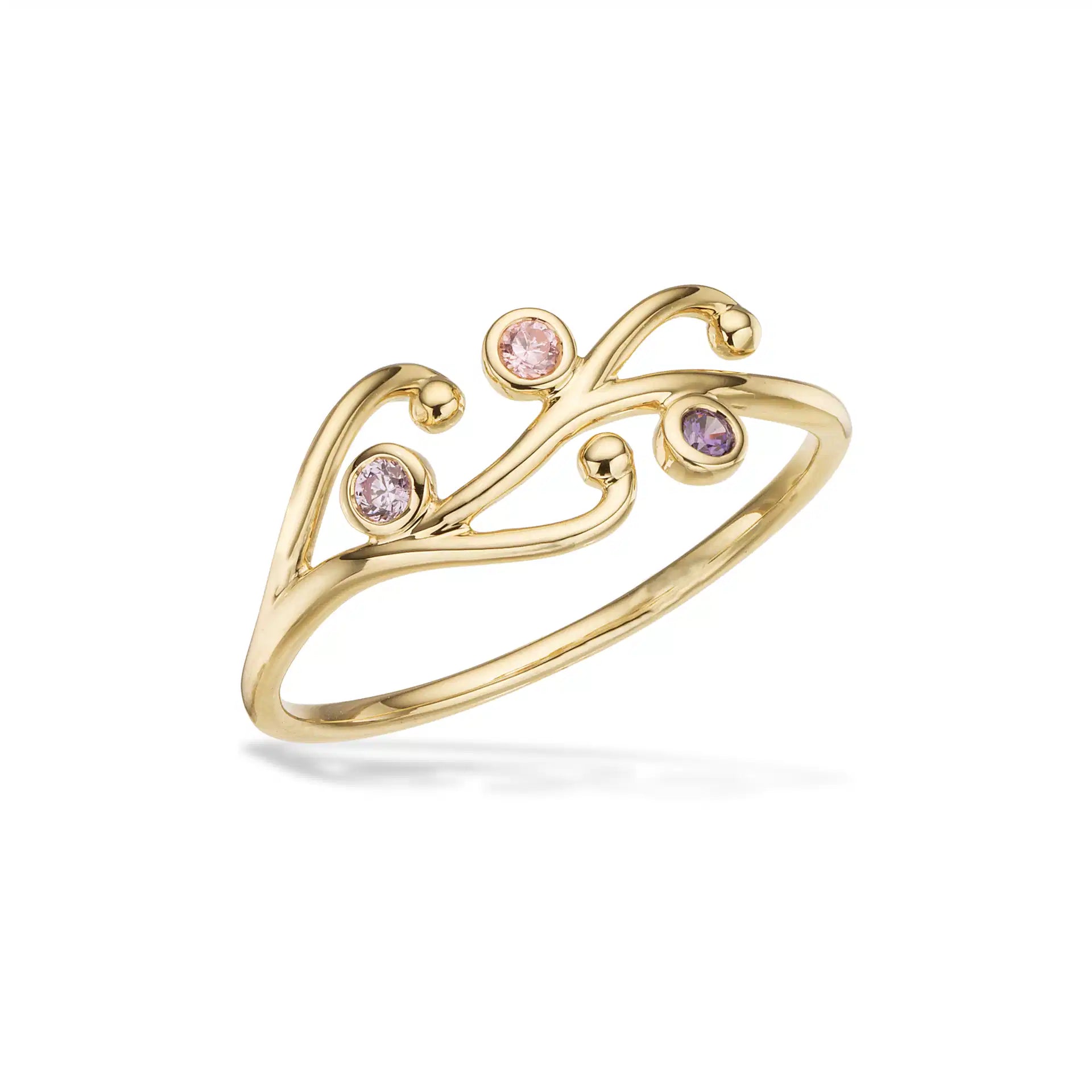 RING PINK/LILLA CUBIC ZIR. 8 KT.