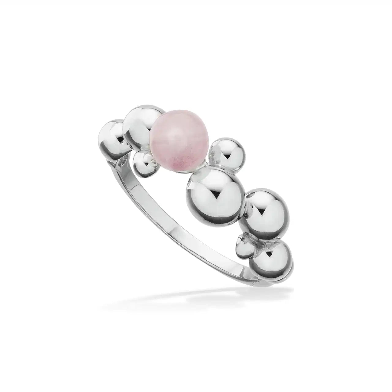RING KUGLER/ROSA QUARTZ SØLV PT.