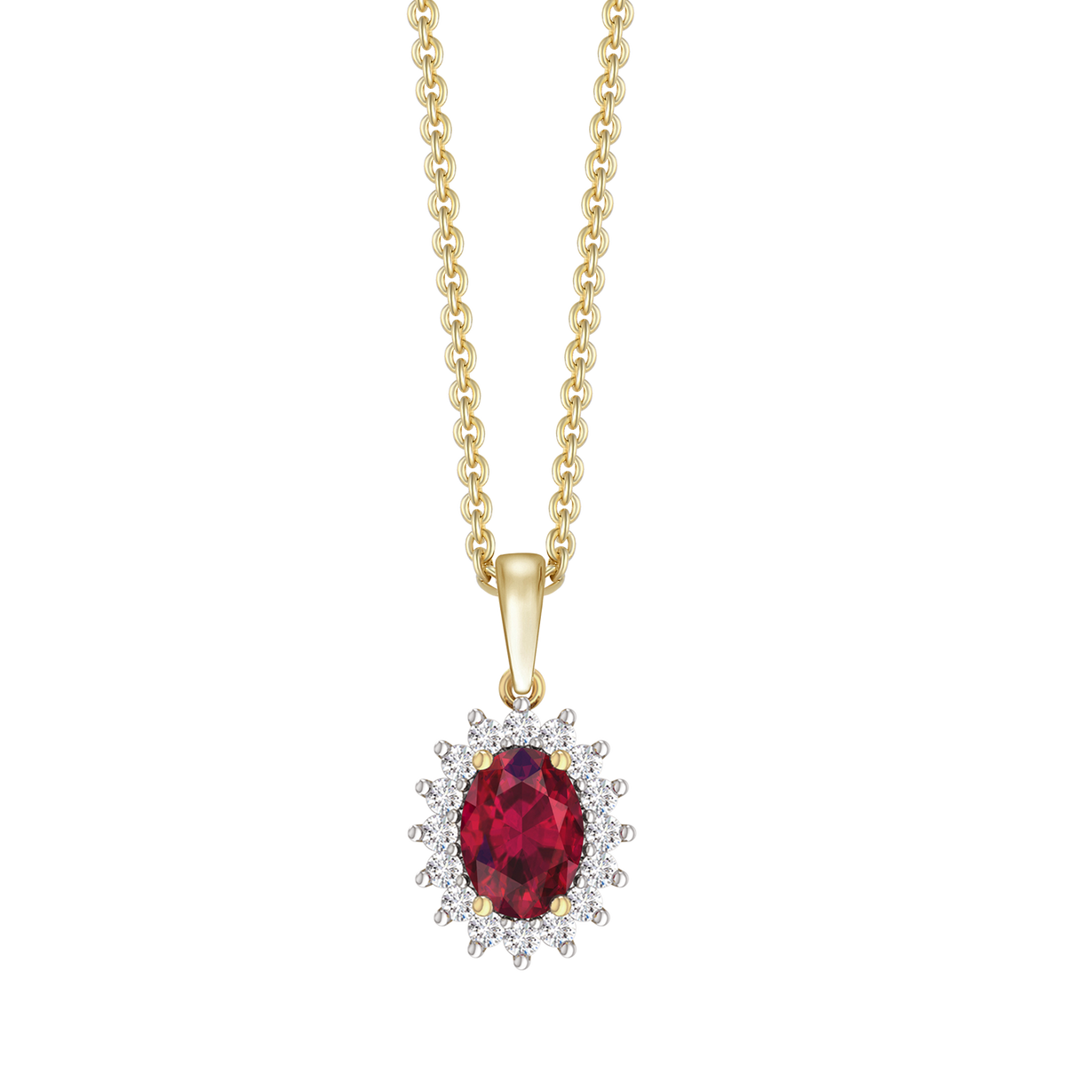 14 KT.HALSKÆDE OVAL RUBIN + 0,25CT
