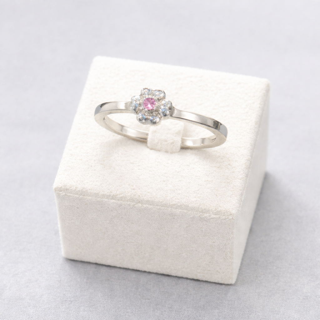 SØLV BØRNERING PINK ZIRC