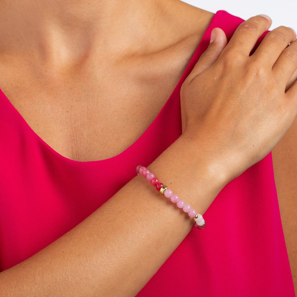 ROSAQUARTZ, CHERRY QUARTZ, LYSERØD SPONG QUARTZ, FG. HEMATIT 6MM ARMBÅND