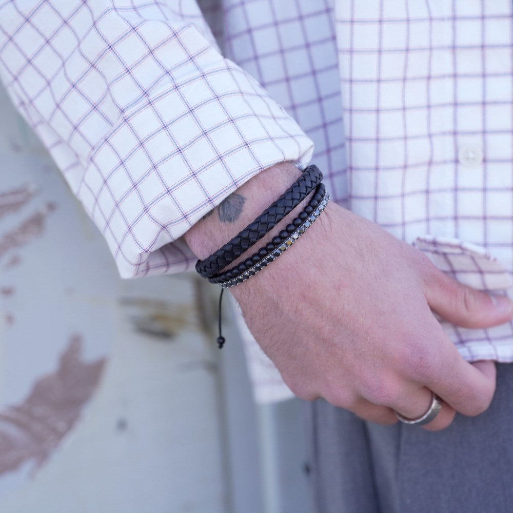 SON ARMBÅND MAT SORT ONYX 4MM, 19CM - 25CM
