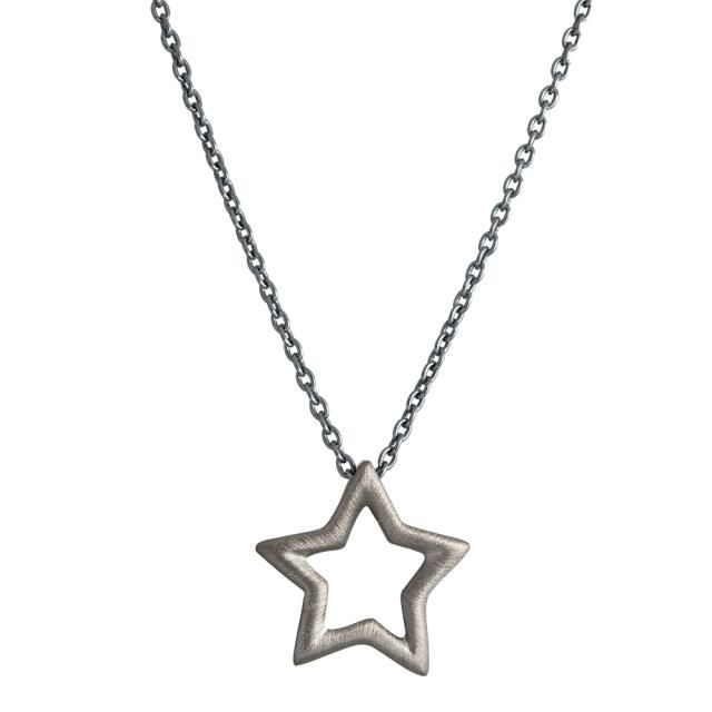 SØLV COLLIER SORT RHODINERET M/STJERNE