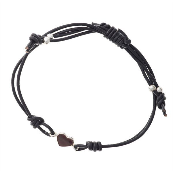 LUND POESI, HJERTE LÆDERARMBÅND RØD/SØLV