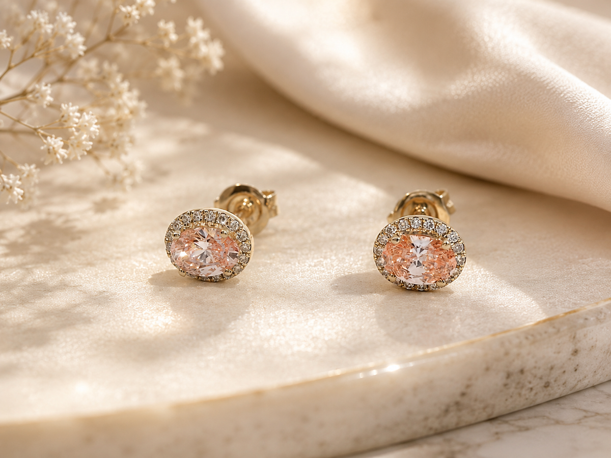 14KT.ØRERING 36X0,08 PINK OVAL 4X5MM