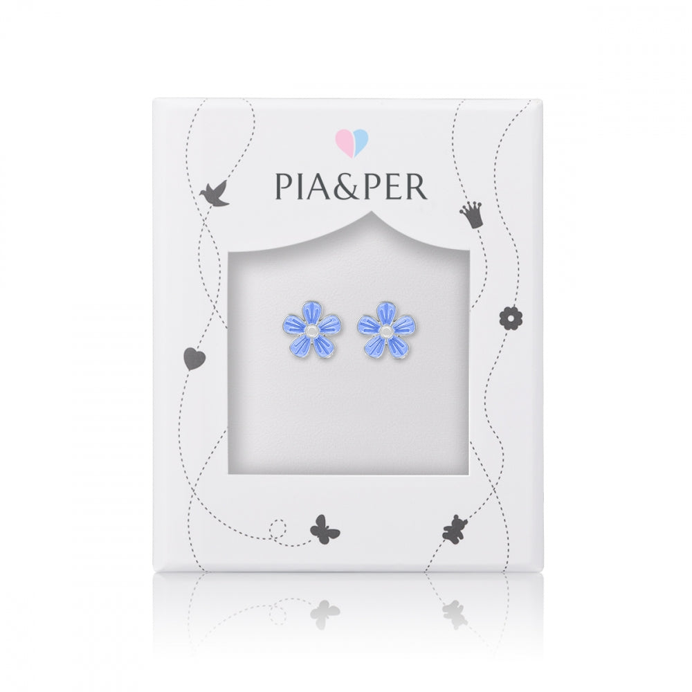 ØRERINGE I SØLV - LYSEBLÅ BLOMSTER