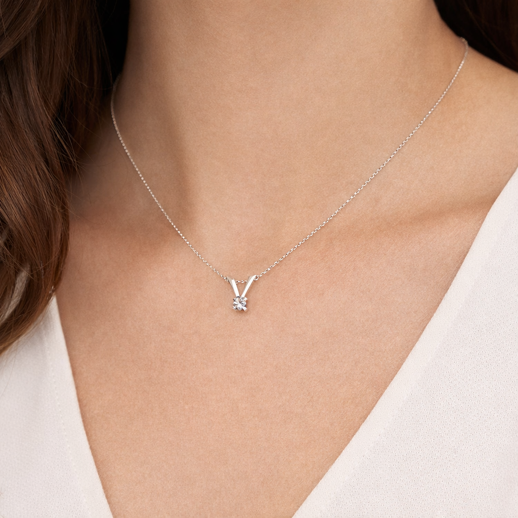 14KT.HV VEDHÆNG DIA 0,10TW.SI/SØLV KÆDE