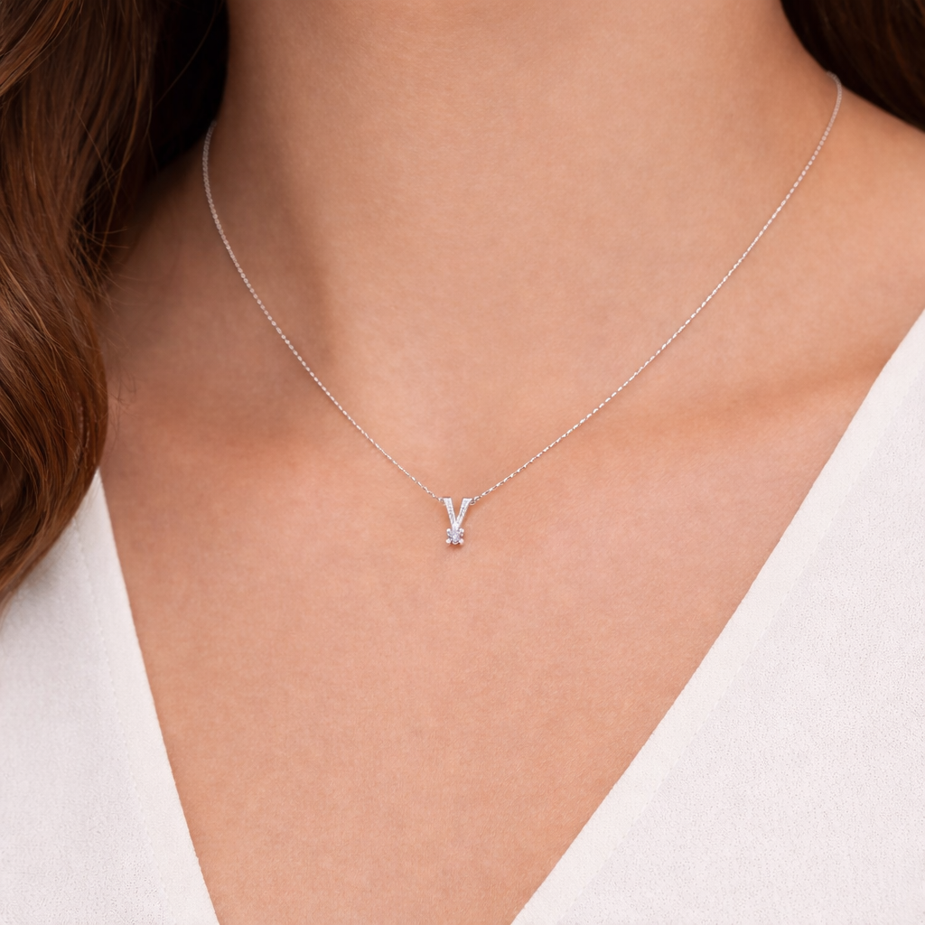 14KT.HV.VEDH.0,10CT W/SI M.SØLVKÆDE