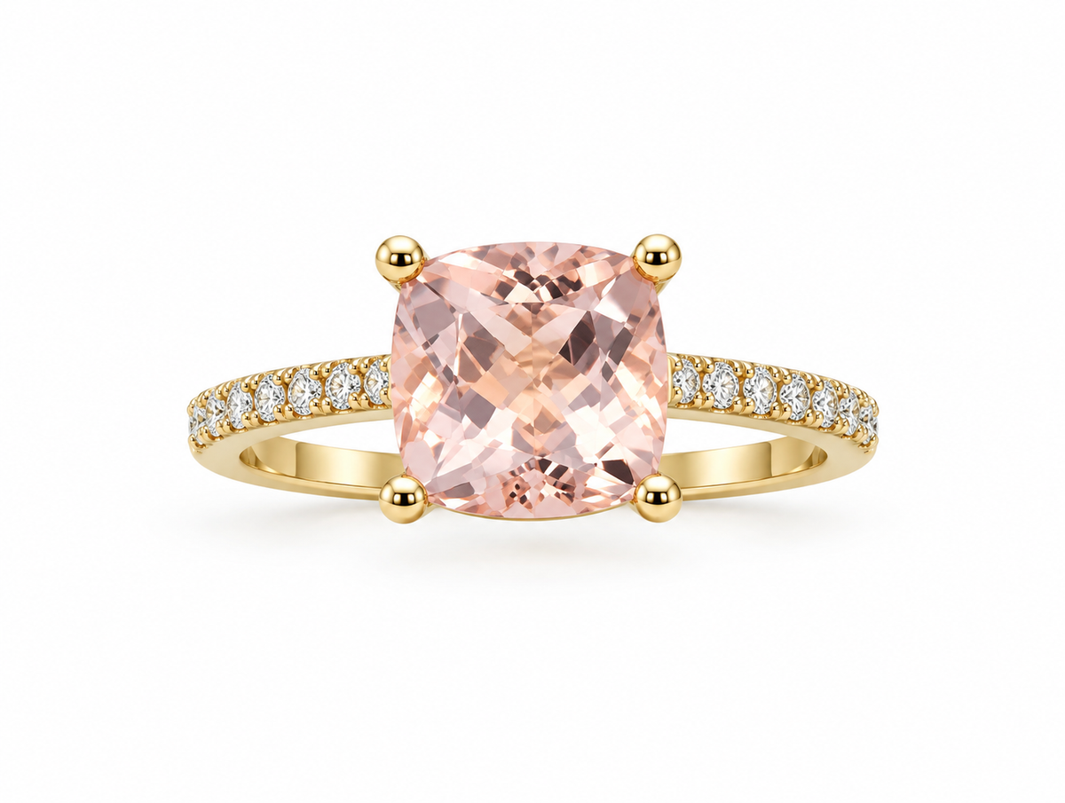 14KT.RING 0,21CT+FIRK.LYSERØD MORGANIT