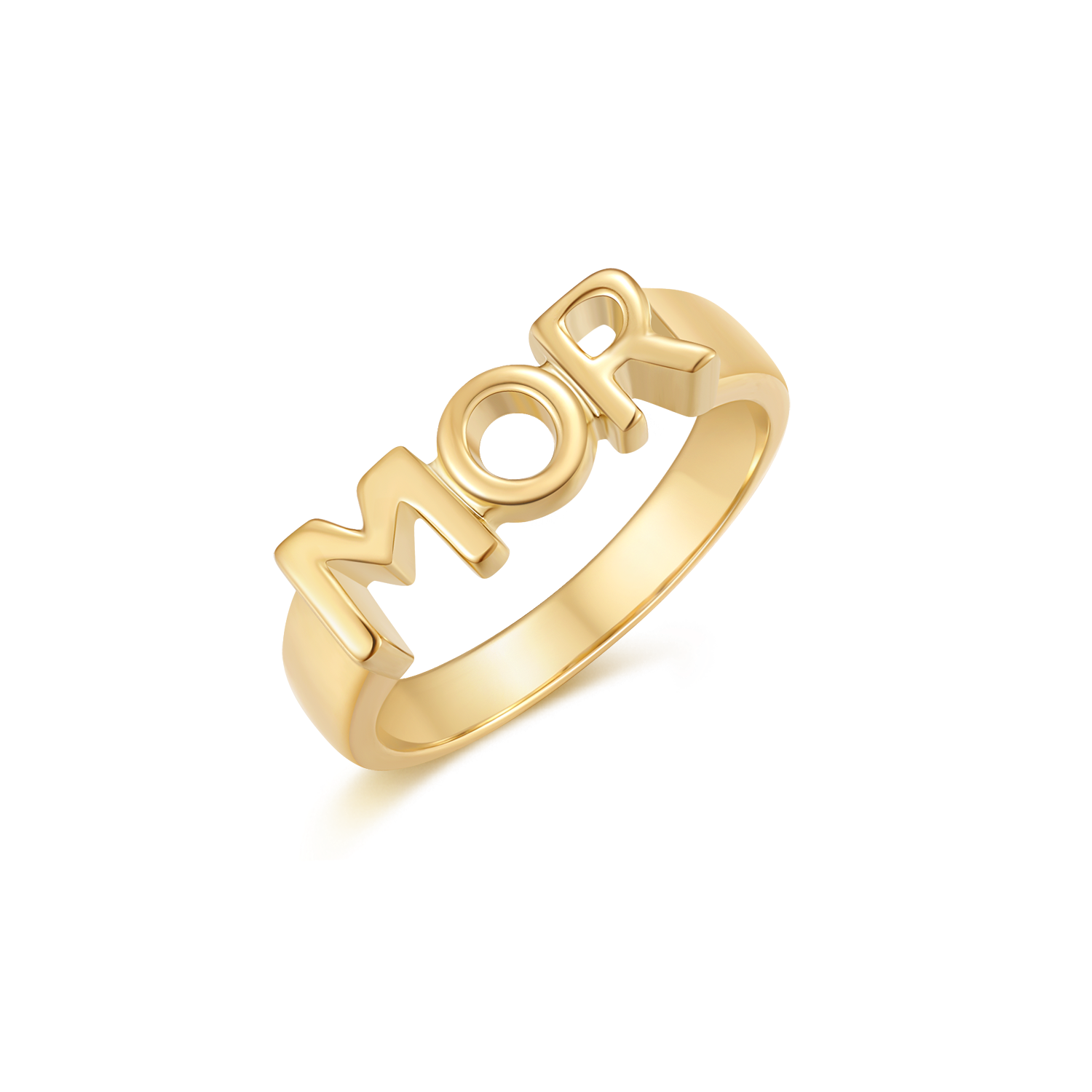 SØLVFORGYLDT RING MED "MOR" PÅ TOPPEN AF RINGEN.