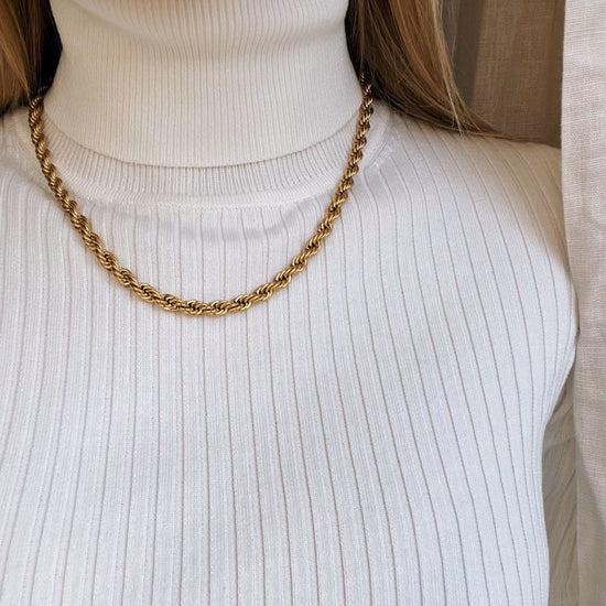 ROPE HALSKÆDE 6MM FORGYLDT RUSTFRIT STÅL 45+5 CM