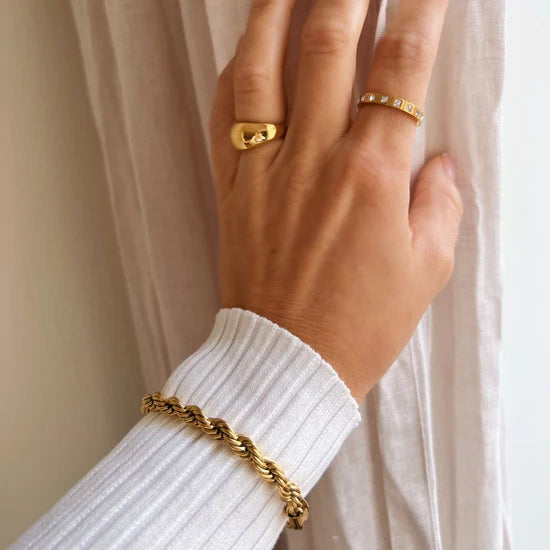 ROPE ARMBÅND 6MM FORGYLDT RUSTFRIT STÅL 16,5 - 20 CM