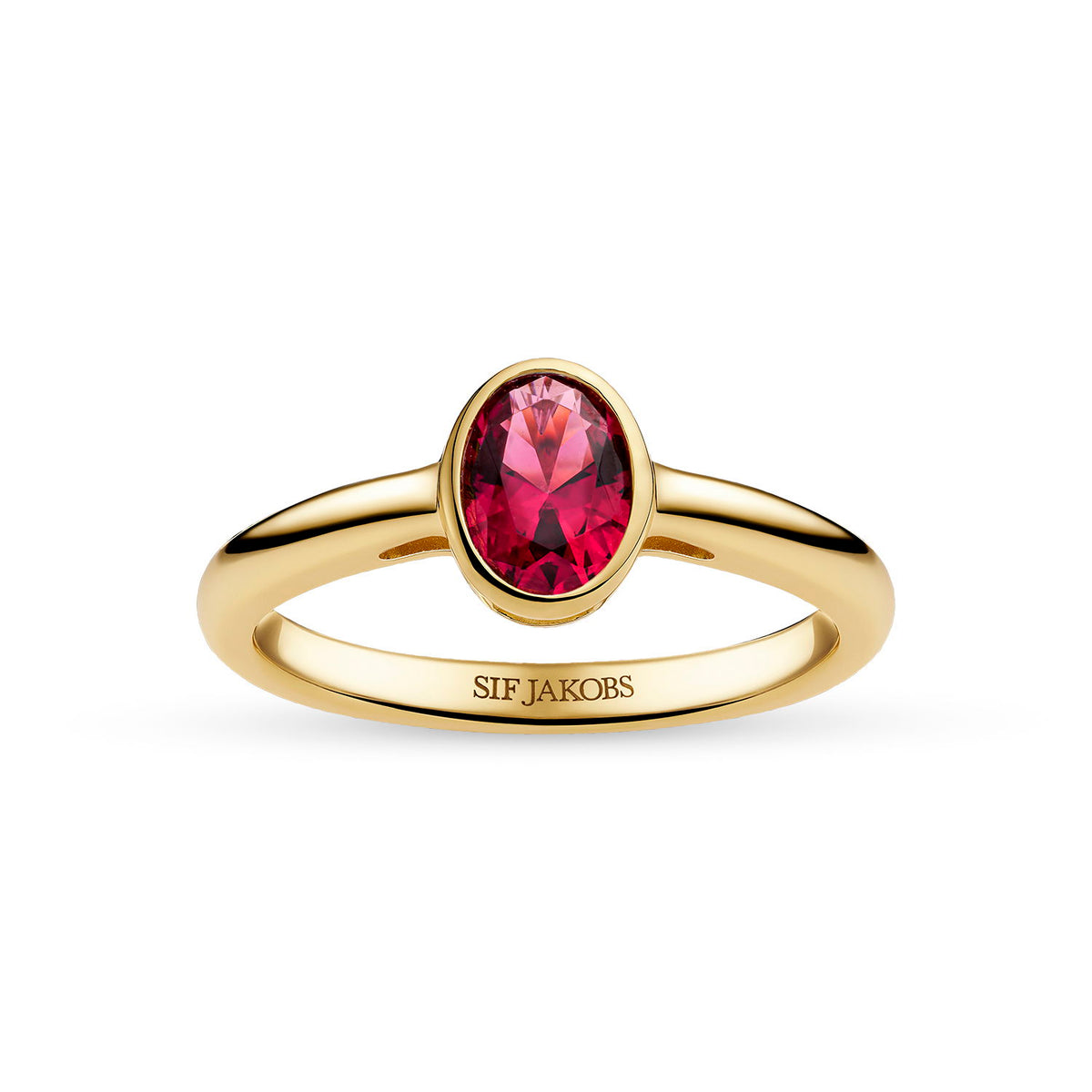 RING SARDINIEN OVALE PICCOLO – 18K FORGYLDT, MED LYSERØD ZIRKONIA