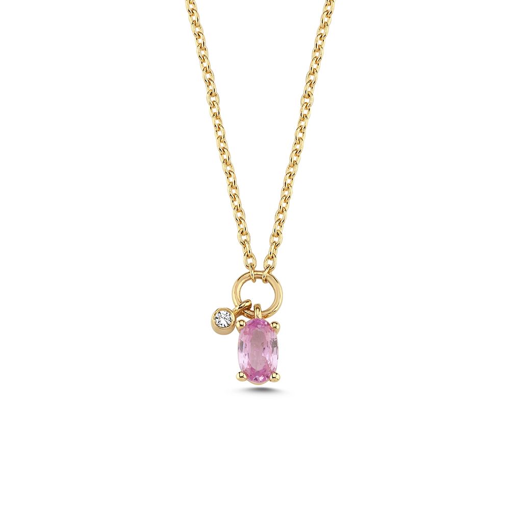 14KT.GAIA HALSKÆDE 0,01 W.SI+PINK SAFIR 42+3CM