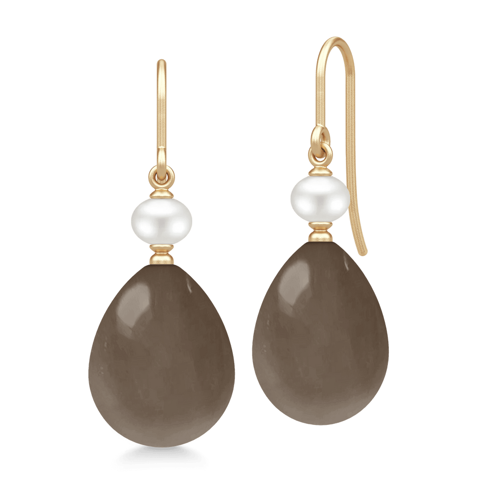 14KT.ELINA ØRERING CHOCOLATE MÅNESTEN+PERLE