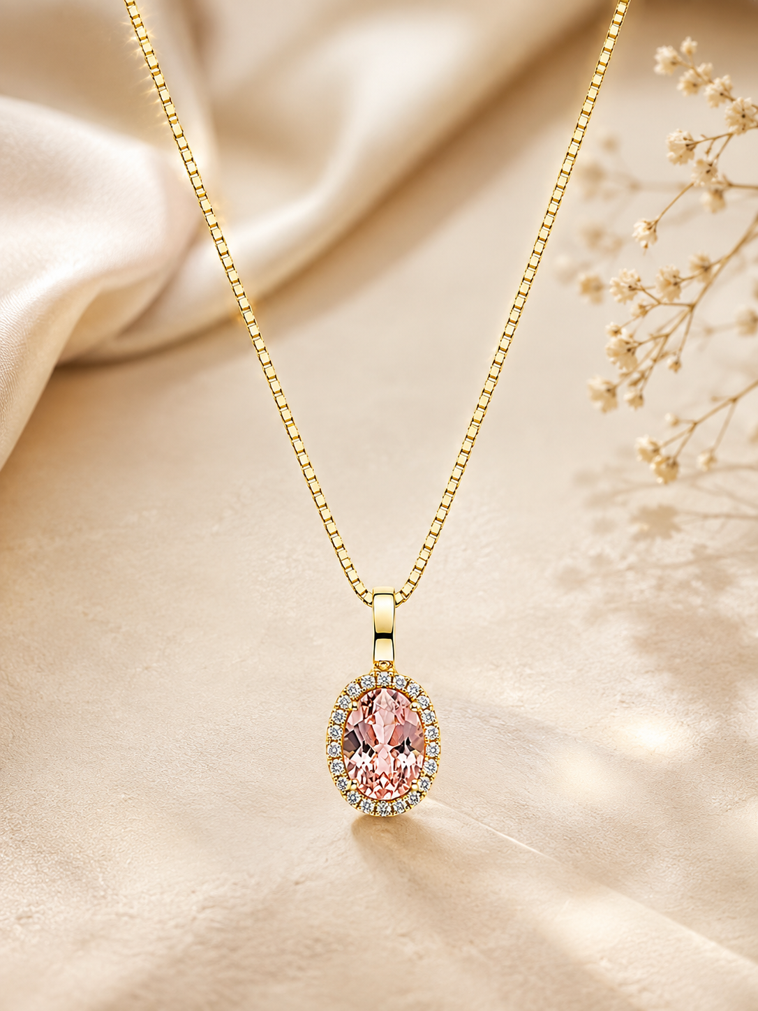 14KT.VEDHÆNG 24X0,08 PINK OVAL 5X7MM