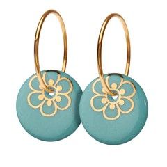 FLORA ØRERINGE, STOR - AQUAMARINE/GOLD
