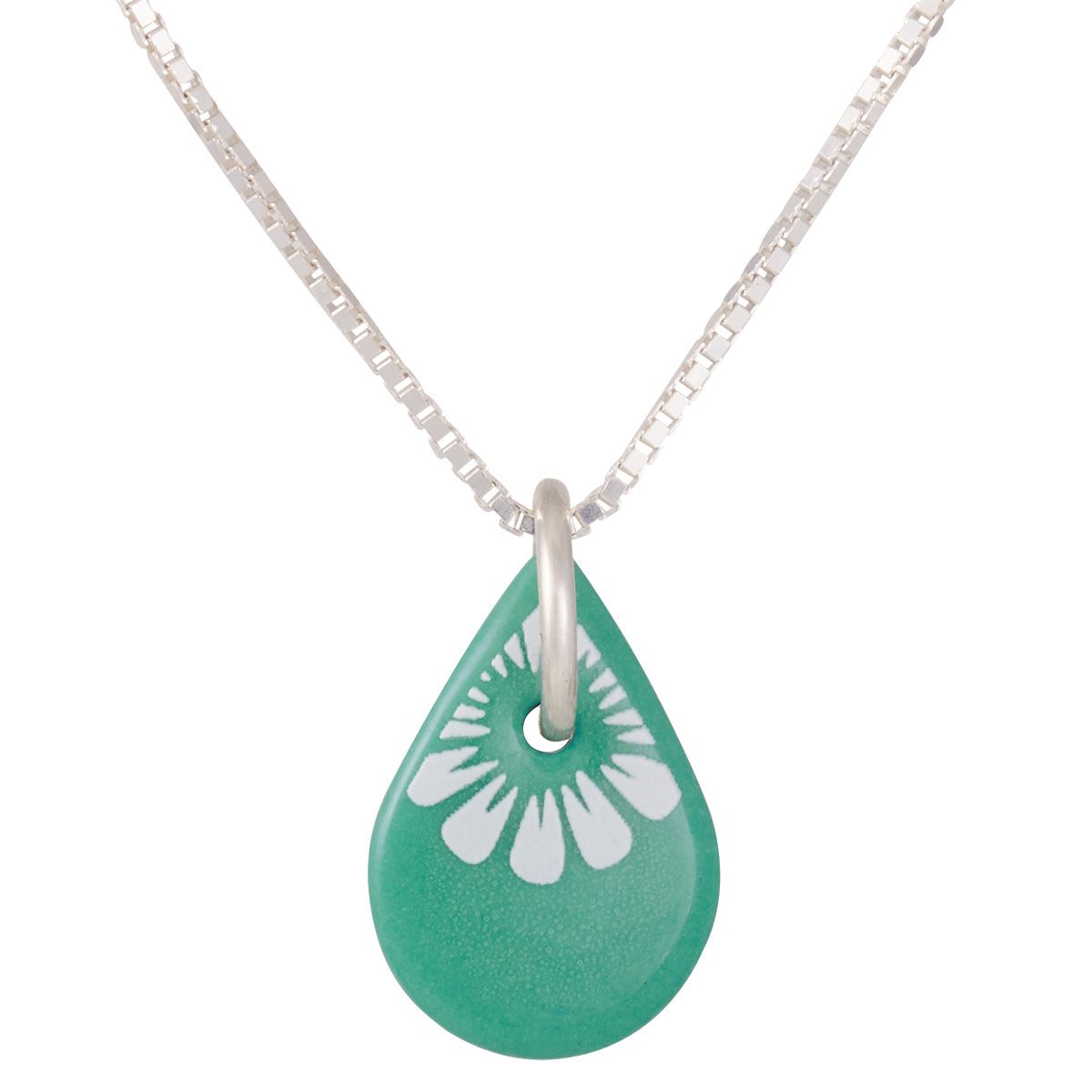 Scherning, Bloom Teardrop Halskæde, Jade/Hvid/Sølv, 45cm Kæde