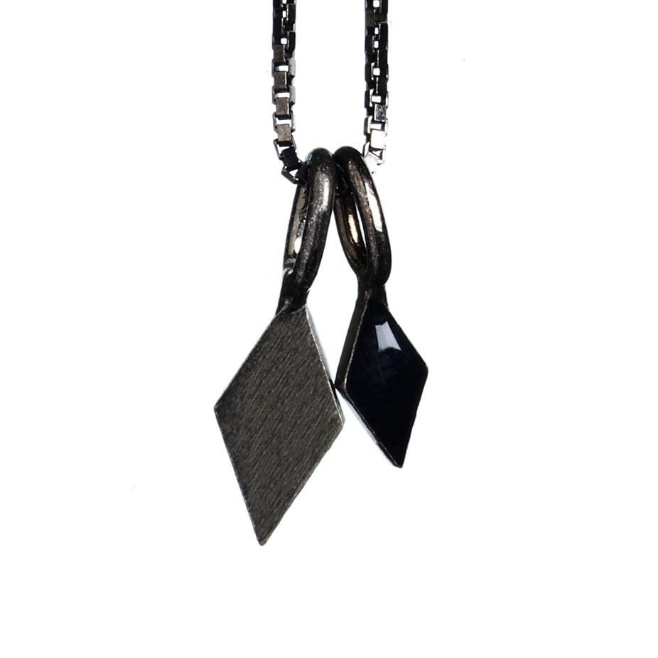 Scherning, Colour Spot Diamond Halskæde, 45 cm, Sort/Sort Sølv