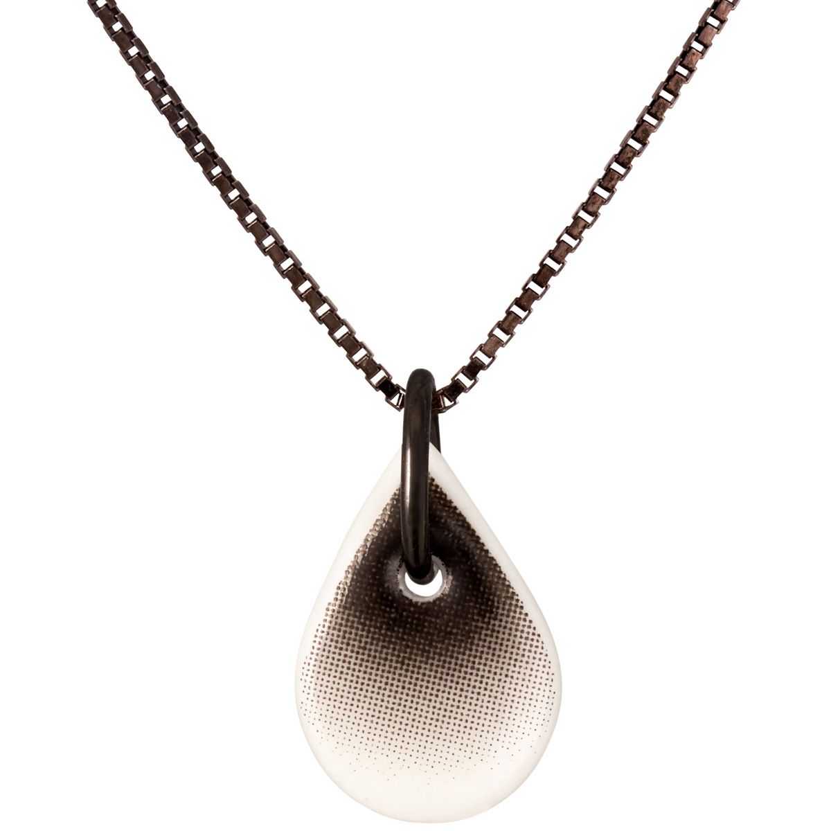 Scherning, Haze Teardrop Halskæde, Sort/Hvid/Sort Sølv, 45cm Kæde