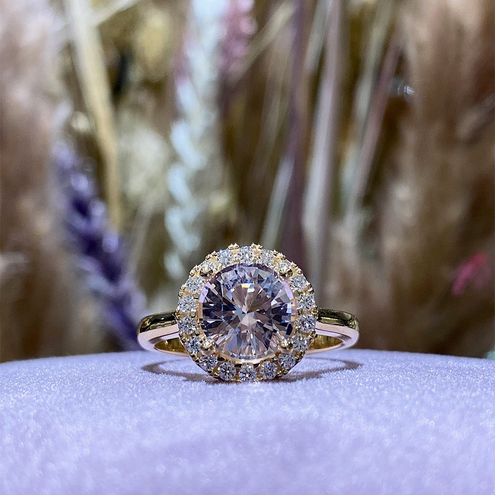 Henrik Ørsnes Design 14 Karat Guld Ring med Pink Morganit og Diamanter 0,27 Carat W/SI