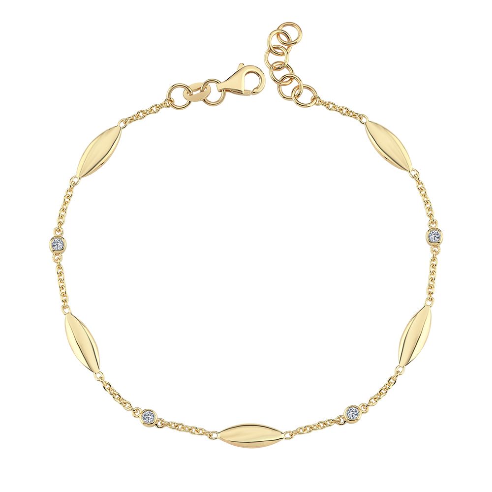 14KT. LEAVES ARMBÅND M. 0,10CT. W-SI 16,5CM+1,5CM
