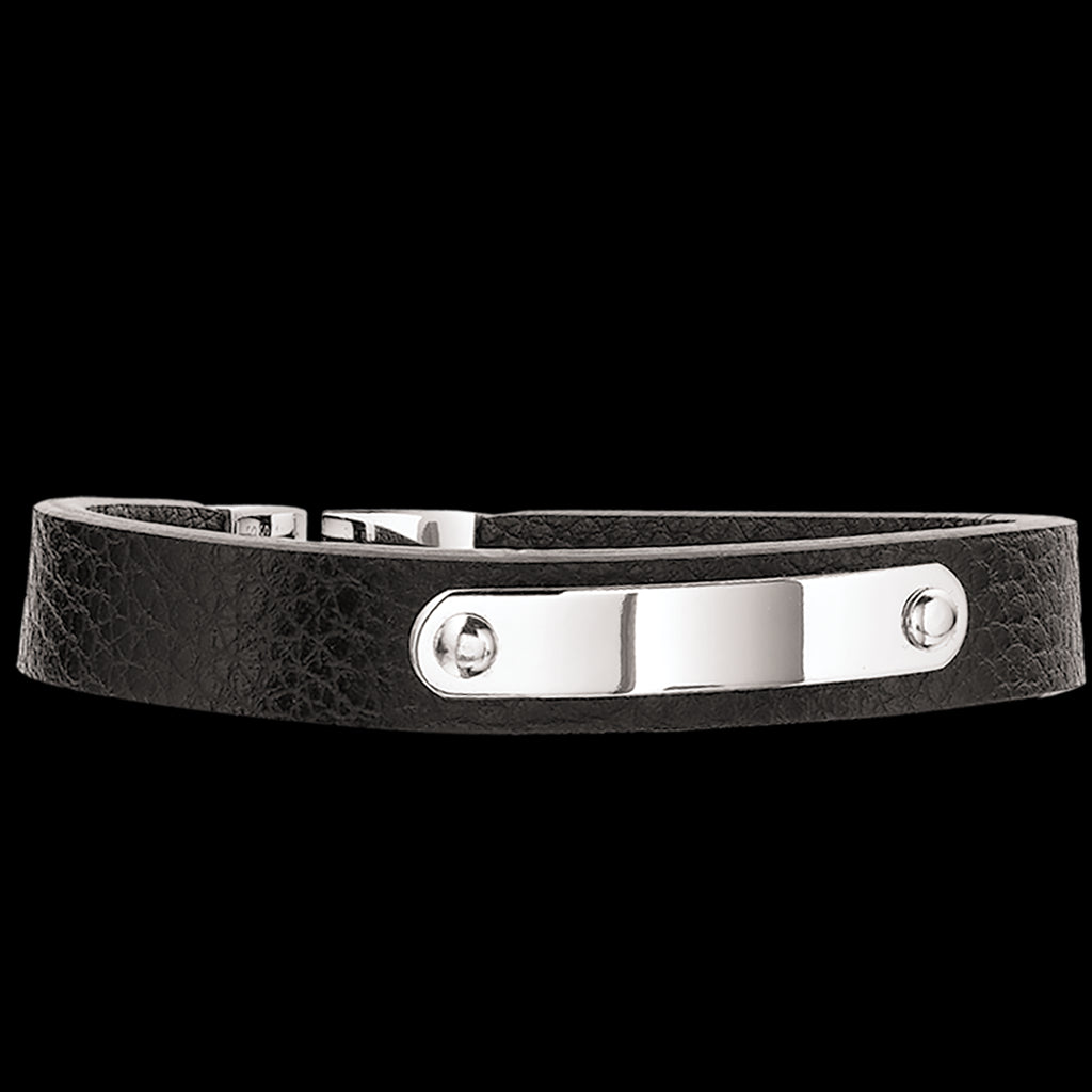 ARMBÅND SORT LÆDER M/STÅL 23 CM