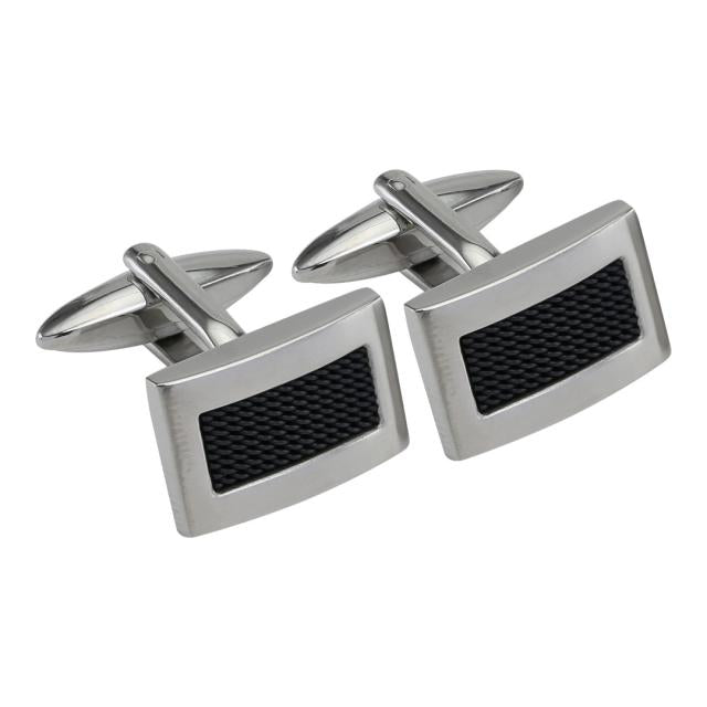 RUSTFRI STÅL MANCHETKNAPPER MED SORT MØNSTER