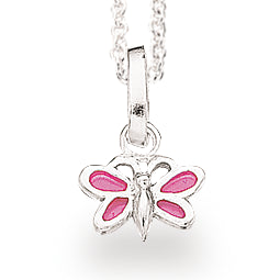 VEDHÆNG PINK SOMMERFUGL SØLV M/KÆDE