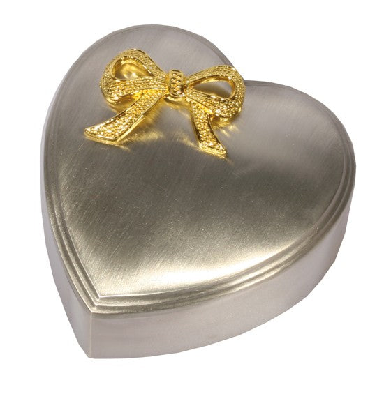 HJERTE SMYKKESKRIN MED SLØJFE I FORTINNET 10CM