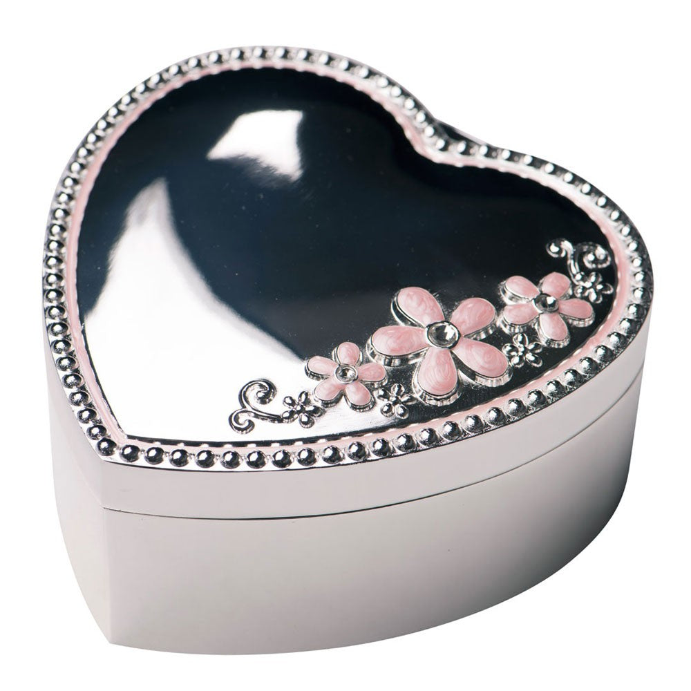 HJERTE SMYKKESKRIN MED MUSIK I SØLVPLET