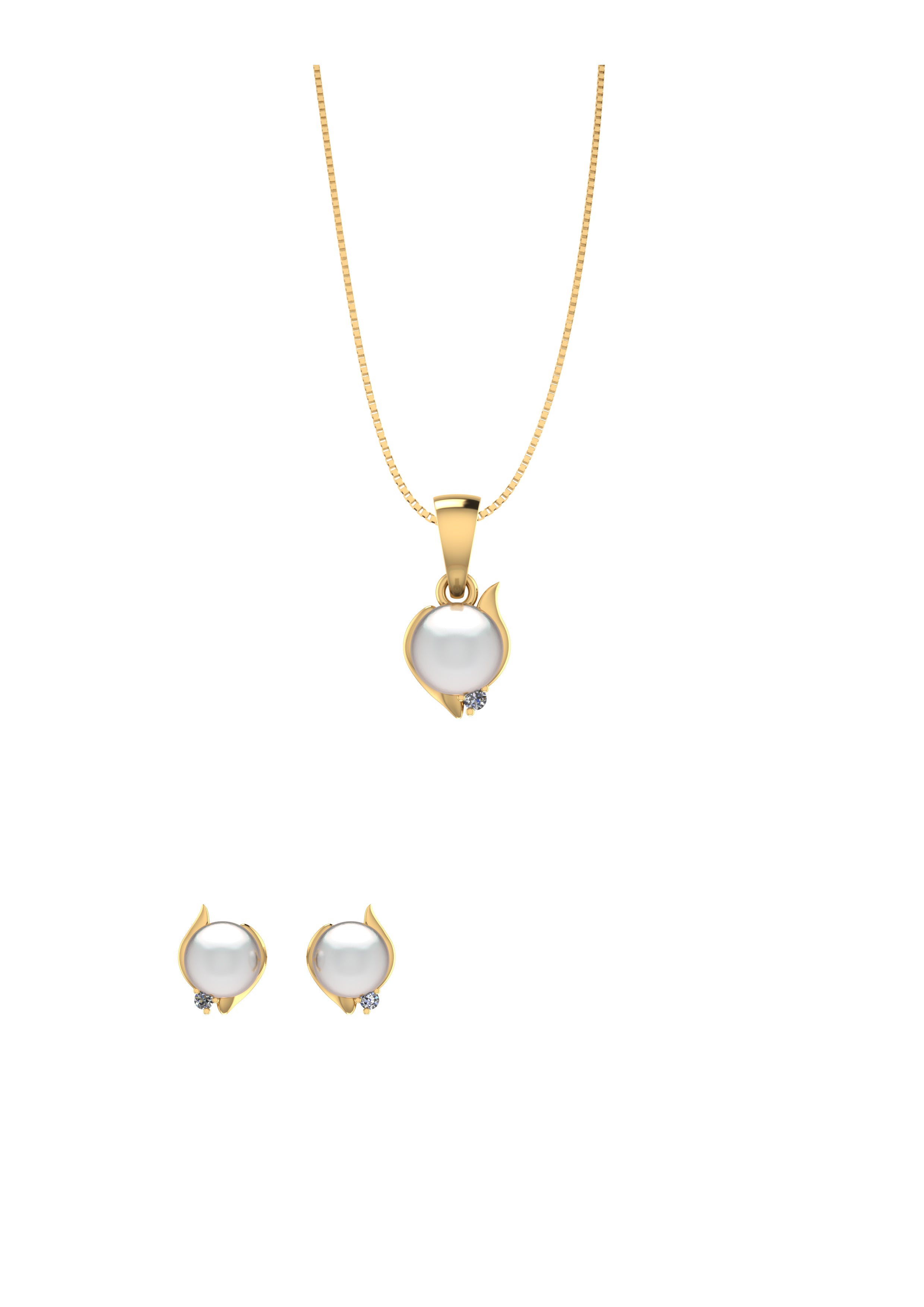 Forgyldt Sølv Smykkesæt fra Smykkekæden med Perle