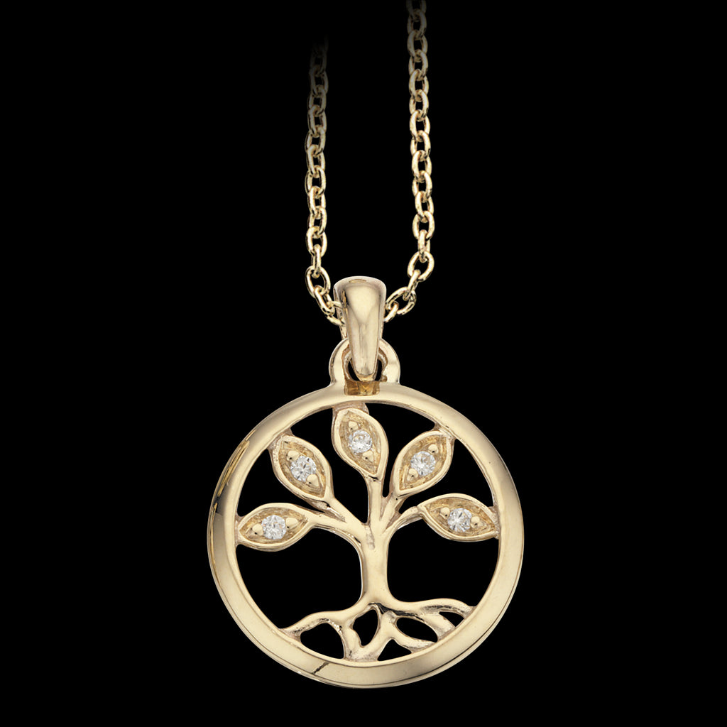 VEDHÆNG LIVETS TRÆ SYN.ZIR. 8 KT. M/ SØLVKÆDE