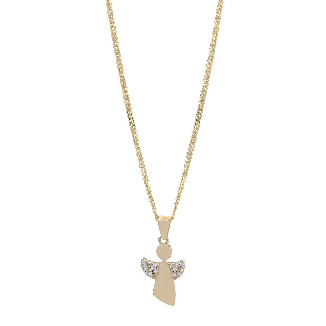 8KT. GULDVEDHÆNG ENGEL INKL. FORG. SØLV KÆDE