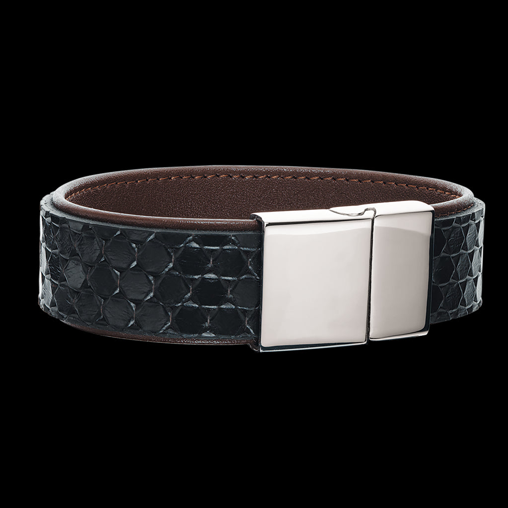 ARMBÅND SORT/BRUN LÆDER M/STÅL LÅS