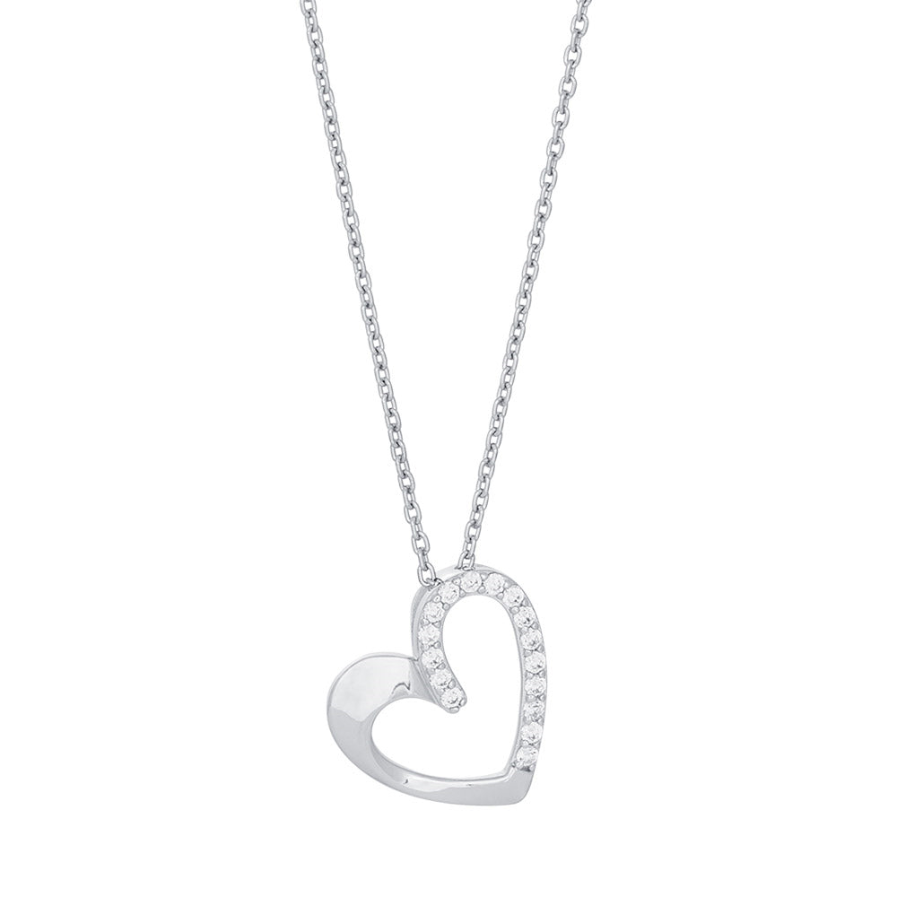 RHOD. SØLV VEDHÆNG HJERTE M. CZ 15MM INKL. KÆDE