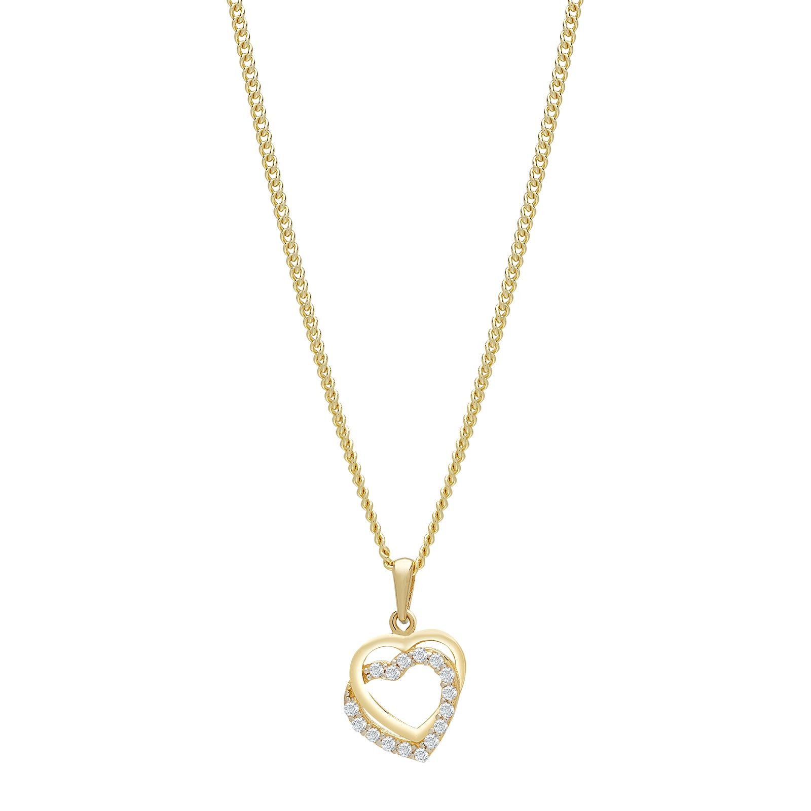 8KT. GULDVEDHÆNG DOBBELT HJERTE M/CZ INKL. FORG.