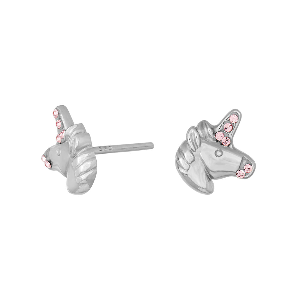 RHOD. SØLVØRESTIKKER ENHJØRNING HOVED M/PINK CZ